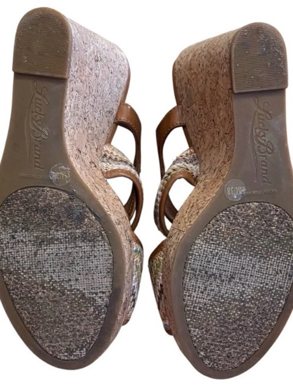 Lucky Brand Riedel 2 Platform Cork Wedge Sandals Chevron Woven Size 8